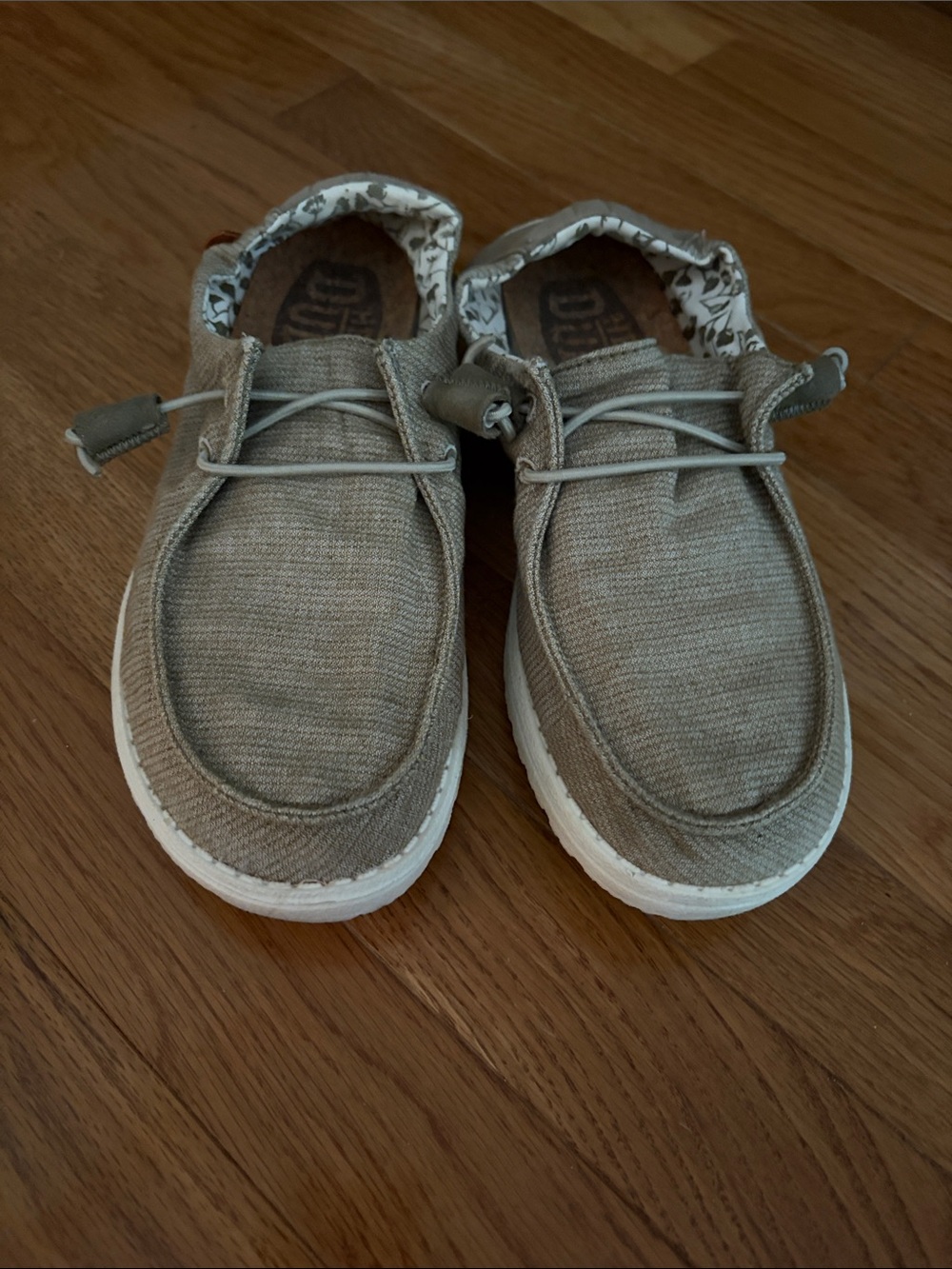 Hey Dude Women's Slip-On Loafers in Taupe Canvas